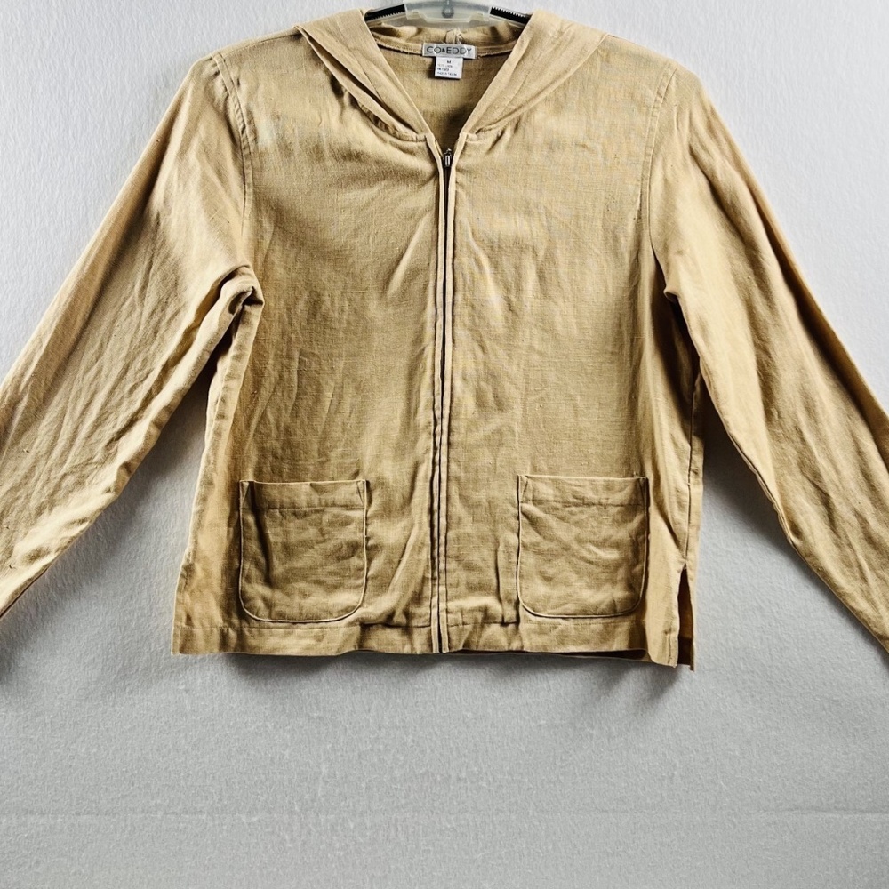 VTG Co and Eddy Women's M 100% Linen Full Zip Long Sleeve Hoodie Tan Pockets